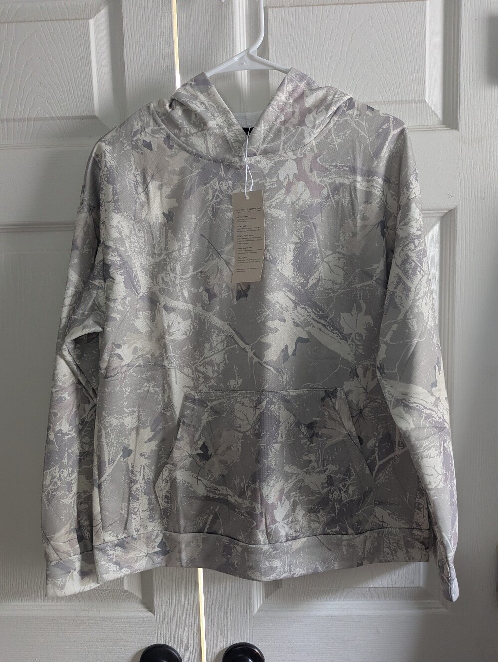 Neutral Gray Camo Hoodie with Subtle Leaf Print